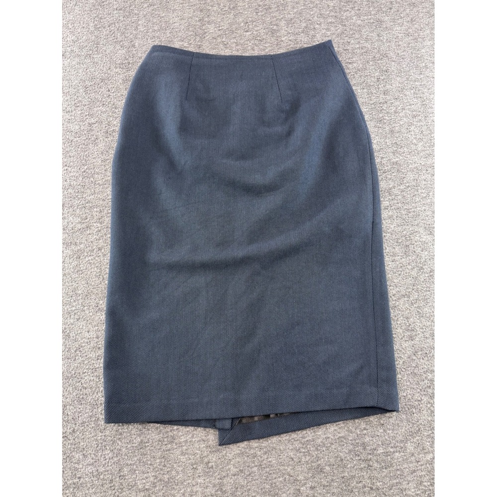 Worthington Navy Blue Buckle Wrap Pencil Skirt Textured Knee Length Womens 10 - Picture 9 of 9